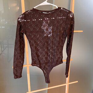Brown lace long sleeve bodysuit